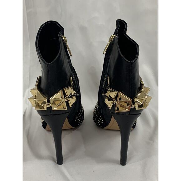 Sam Edelman Mila Bootie Black Gold Studded Ankle Boot High Stiletto Heel 6 - Picture 5 of 7